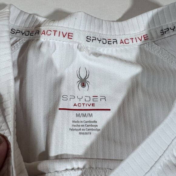 Spyder Active White Ribbed Athletic Short Sleeve T-Shirt Women's Size Medium - Picture 4 of 5